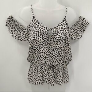 3/$15 MORAL FIBER Top Womens Juniors Medium Leopard Print Off The Shoulder Gauze